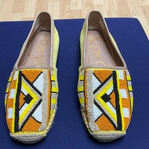 SAM EDELMAN SIZE 9  FLAT SUEDE UPPER ESPADRILLES WITH BEADS